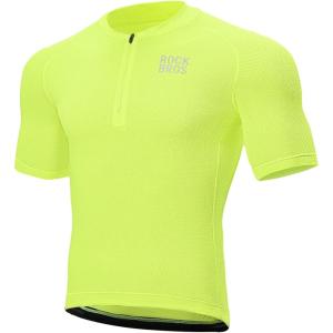 ROCKBROS Men’s Cycling Jersey Short Sleeve Road Bike Shirt with 3 Rear Pockets Breathable Quick Dry Bicycle Shirt(Yellow)