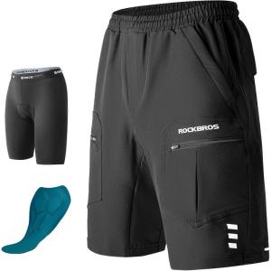 ROCKBROS Men’s MTB Shorts: Detachable 4D Pad, Reflective, Multi-Pocket, Loose Fit.
