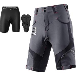 ROCKBROS Men’s Mountain Bike Shorts with Detachable 4D Padded Liner, Hook-&-Loop Waist & Zipper Pocket Lightweight Baggy(Dark Gray)