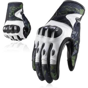 ROCKBROS Motorcycle & Mountain Bike for Men Women – Green Carbon Fiber Knuckle Protection, Motorbike Powersports,Touchscreen MTB Gloves for Dirt Bike, Climbing, Racing,Skiing,Work(Large)