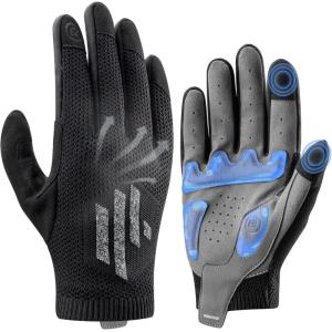 ROCKBROS Mountain Bike Gloves for Men Cycling Glove Touch Screen Anti-Slip Gloves Breathable Knitted Full Finger Bicycle Gloves for MTB Road Biking Outdoor Working Black Reflective Spring Autumn(US S=Asia M)