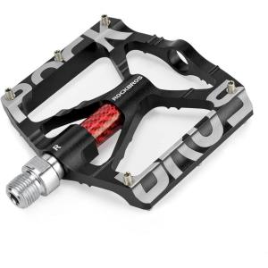 ROCKBROS Mountain Bike Pedals MTB Pedals CNC Non-Slip Lightweight Aluminum Alloy Bicycle Pedals Sealed Bearings Bicycle Platform Pedals 9/16″ BMX Road Bike Pedal(Black)