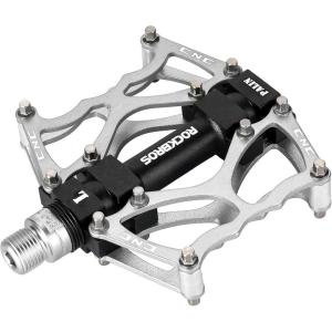 ROCKBROS Mountain Bike Pedals MTB Pedals CNC Non-Slip Lightweight Aluminum Alloy Bicycle Pedals Sealed Bearings Bicycle Platform Pedals 9/16″ BMX Road Bike Pedal(silver)