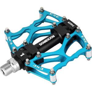 ROCKBROS Mountain Bike Pedals MTB Pedals CNC Non-Slip Lightweight Aluminum Alloy Bicycle Pedals Sealed Bearings Bicycle Platform Pedals 9/16″ BMX Road Bike Pedal(Blue 2)
