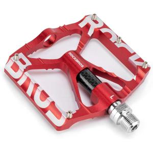 ROCKBROS Mountain Bike Pedals MTB Pedals CNC Non-Slip Lightweight Aluminum Alloy Bicycle Pedals Sealed Bearings Bicycle Platform Pedals 9/16″ BMX Road Bike Pedal(Red)