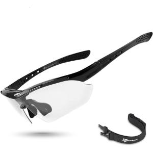 ROCKBROS Photochromic Sports Sunglasses Mens Pickleball Glasses Cycling Glasses MTB Sunglasses, with Removable Elasctic Band(Black)