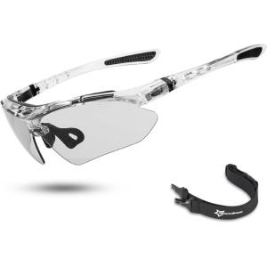 ROCKBROS Photochromic Sports Sunglasses Mens Pickleball Glasses Cycling Glasses MTB Sunglasses, with Removable Elasctic Band(Grey)