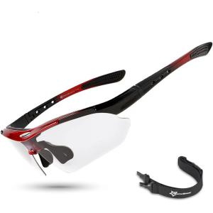 ROCKBROS Photochromic Sports Sunglasses Mens Pickleball Glasses Cycling Glasses MTB Sunglasses, with Removable Elasctic Band(Red)
