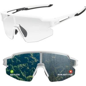 ROCKBROS Photochromic Sports Sunglasses for Men Women Cycling UV Protection(Black White（anti-fog）)