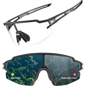 ROCKBROS Photochromic Sports Sunglasses for Men Women Cycling UV Protection(Black （anti Fog）)