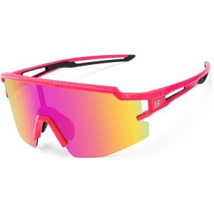 ROCKBROS Polarized Kids Cycling Glasses Youth Kids Baseball Sunglasses UV400 Protection Goggles Girls Boys.(Fluorescent Pink Frame With Purple Base)
