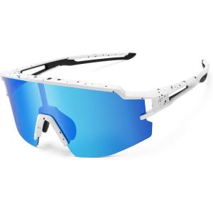 ROCKBROS Polarized Kids Cycling Glasses Youth Kids Baseball Sunglasses UV400 Protection Goggles Girls Boys.(White Frame With Black Speckles)