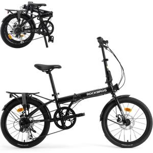 ROCKBROS SNK 20-Inch Folding Bike, 36.6 lb Portable Lightweight High-Carbon Steel Electrophoretic Frame, Shimano 7-Speed(Black)