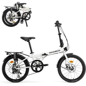 ROCKBROS SNK 20-Inch Folding Bike, 36.6 lb Portable Lightweight High-Carbon Steel Electrophoretic Frame, Shimano 7-Speed(White)