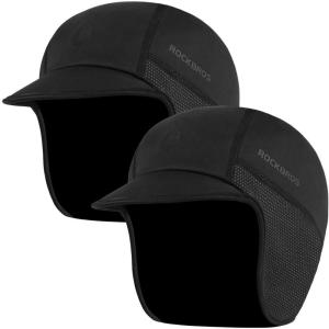 ROCKBROS Winter Cycling Caps for Men Women Windproof Cycling Hat with Sun Visor Under Helmet Liner Black(With Sun Visor-2 Packs)
