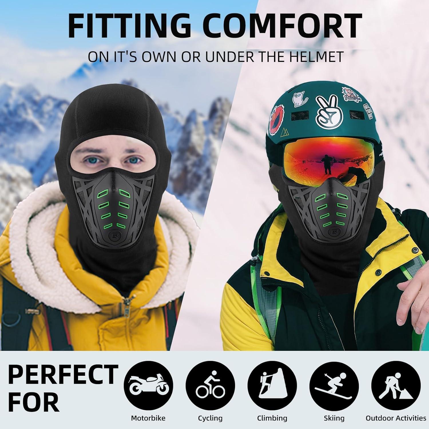 imageROCKBROS Balaclava Ski Mask Thermal Windproof Balaclava Mask 3D Design Breathable BalaclavaBlack Green