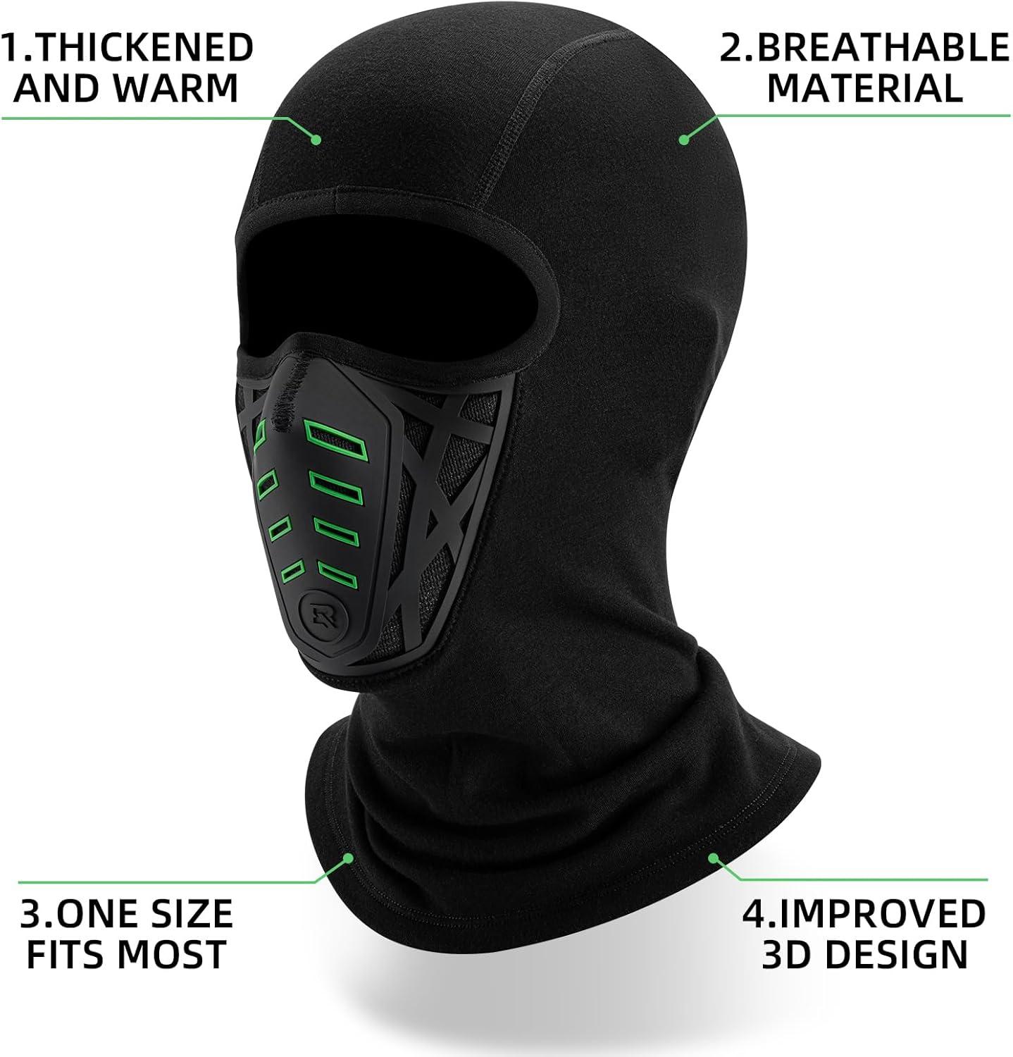 imageROCKBROS Balaclava Ski Mask Thermal Windproof Balaclava Mask 3D Design Breathable BalaclavaBlack Green