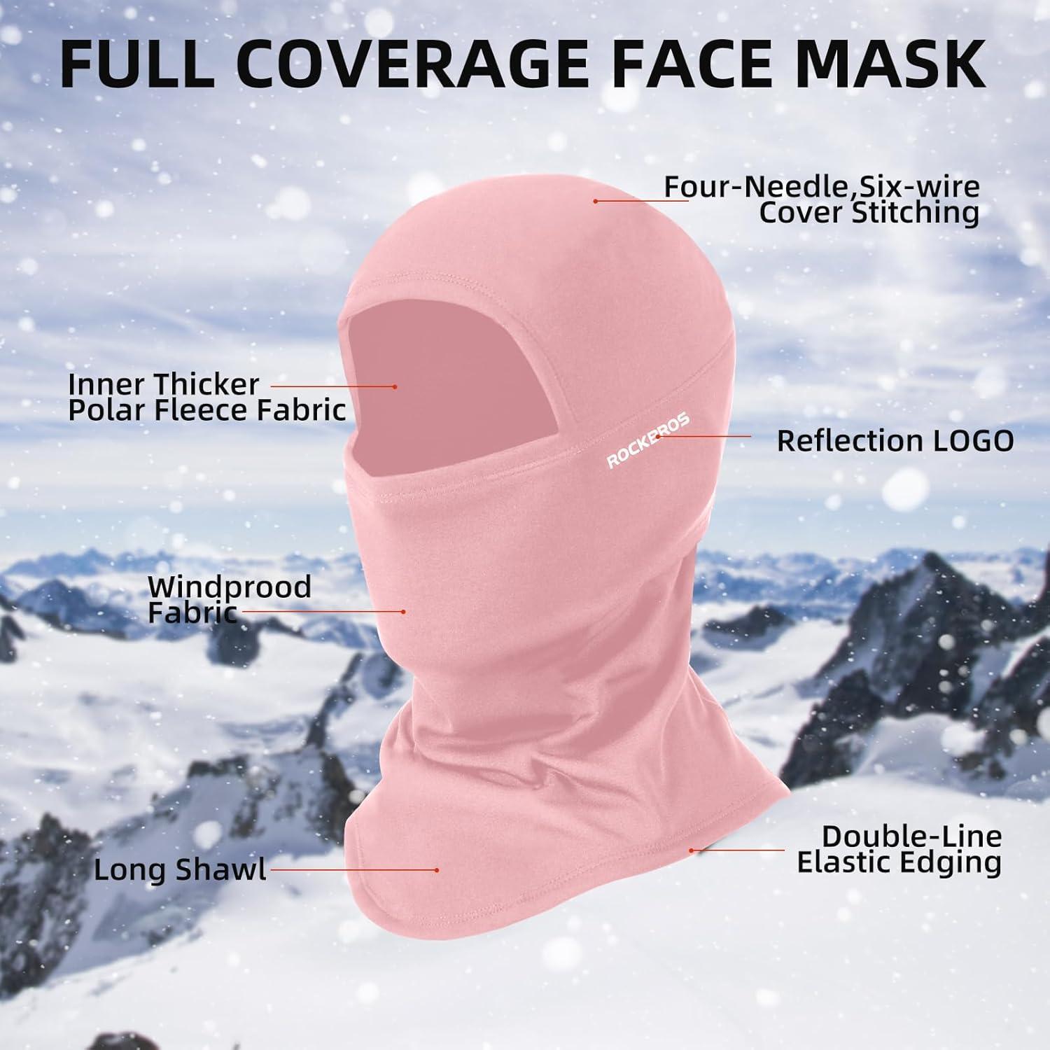 imageROCKBROS Balaclava Ski Mask for Men Cold Weather Scarf Windproof Thermal Winter Neck Warmer Hood for Cycling HikingPink