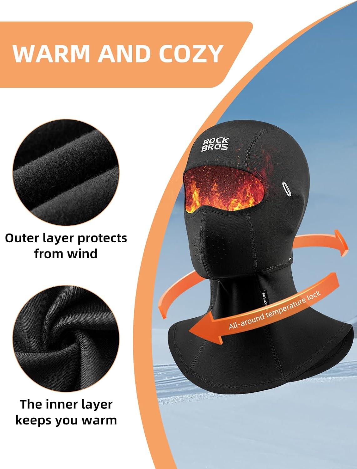 imageROCKBROS Balaclava Ski Mask for Men and Women Winter Breathable Cold Weather Fleece Windproof Thermal for Skiing and CyclingBlack2