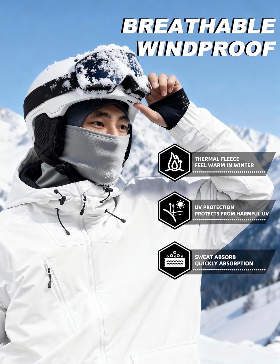 imageROCKBROS Cold Weather Balaclava Ski Mask for Men Windproof Thermal Winter Scarf Mask Women Neck Warmer Hood for CyclingLight Gray Dark Gray