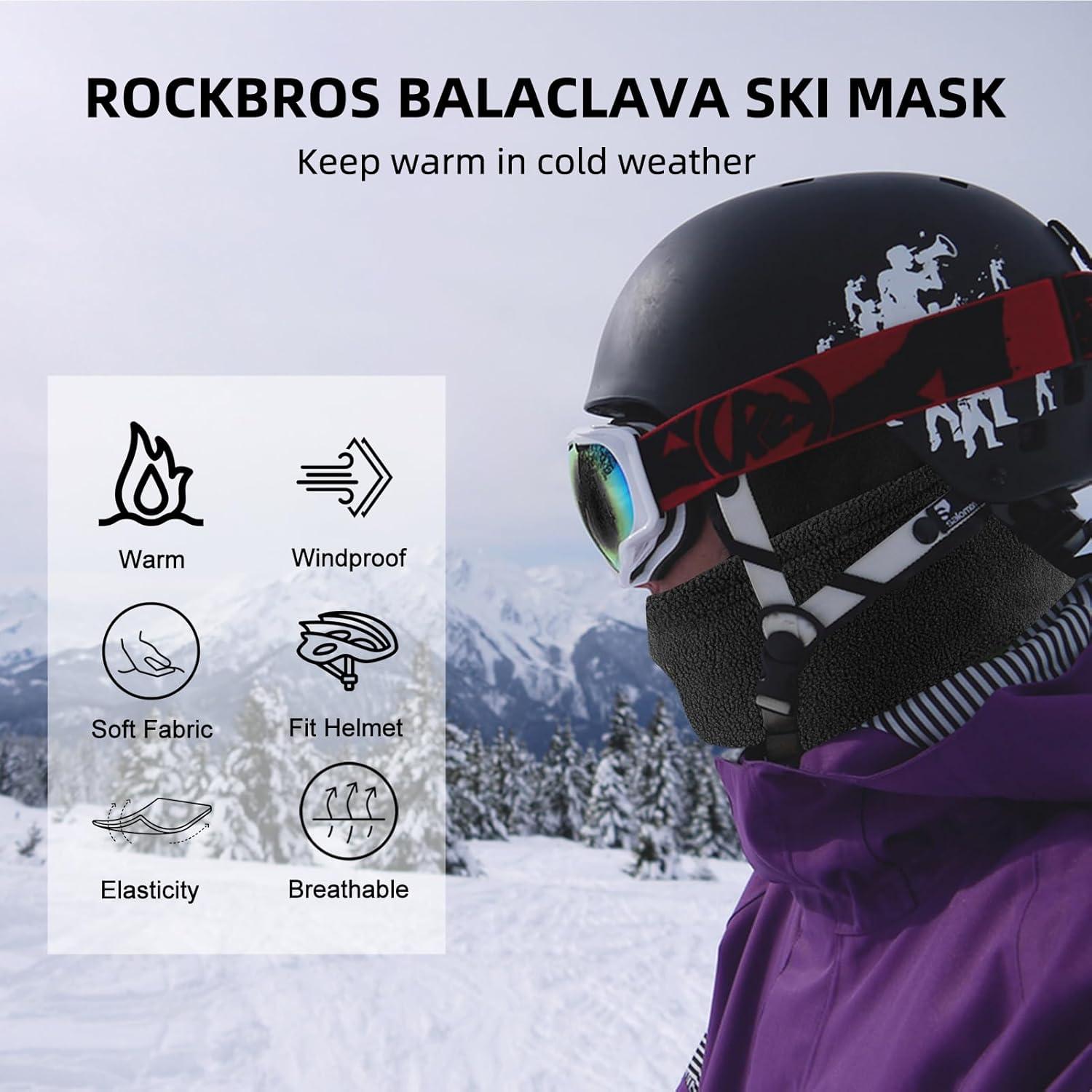 imageROCKBROS Cold Weather Balaclava Ski Mask for Men Windproof Thermal Winter Scarf Mask Women Neck Warmer Hood for CyclingThickfleece Black