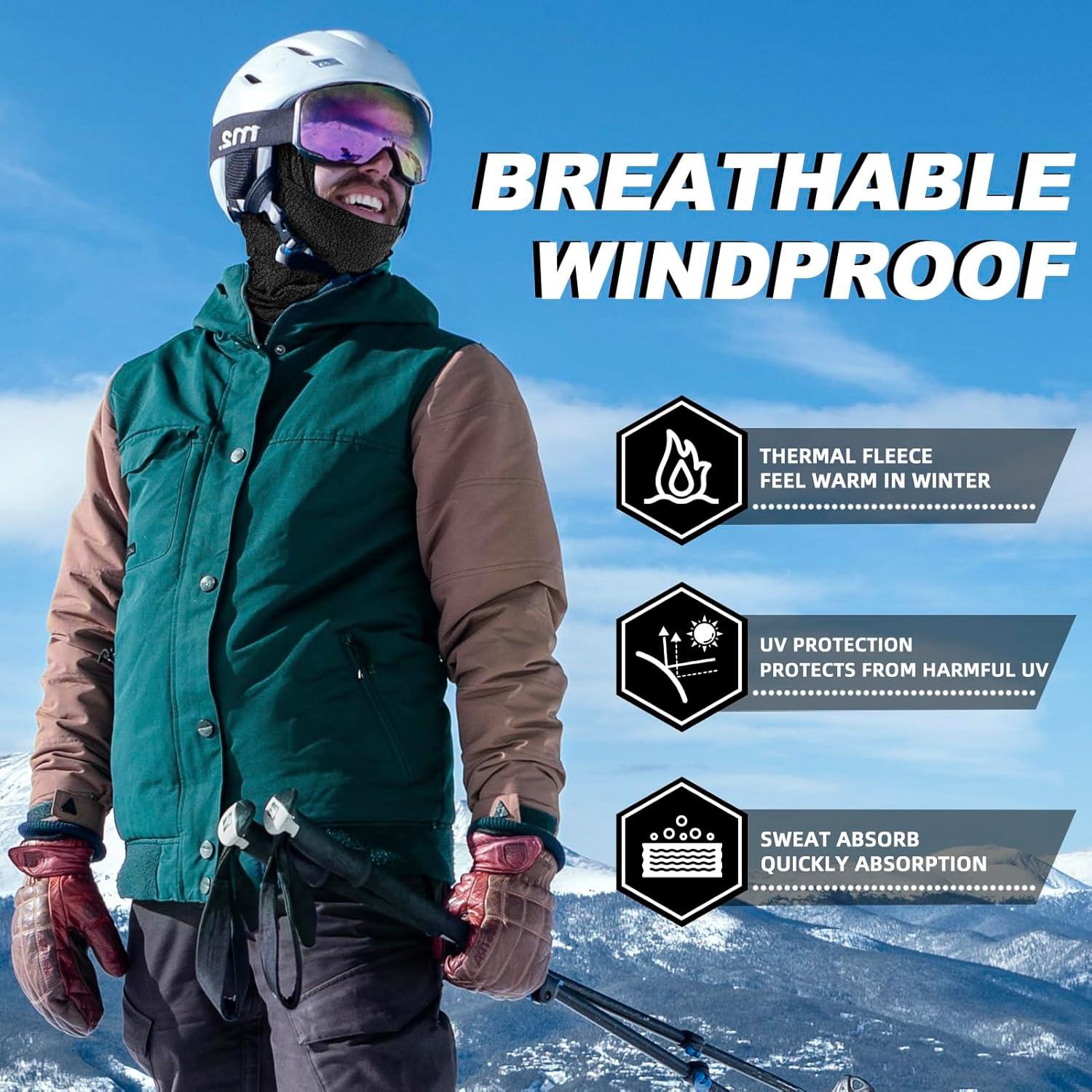 imageROCKBROS Cold Weather Balaclava Ski Mask for Men Windproof Thermal Winter Scarf Mask Women Neck Warmer Hood for CyclingThickfleece Black