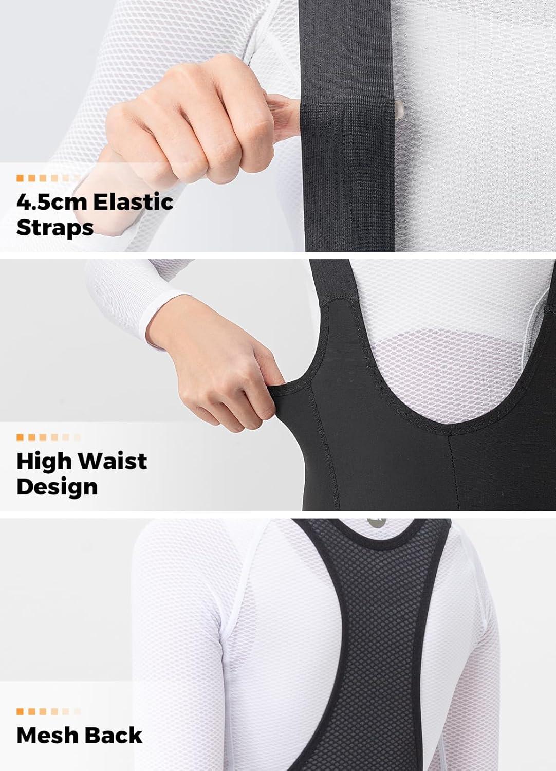 imageROCKBROS Cycling Bib Pants Women Padded Winter Bike Thermal Tights Fleece Lined Leggings with Back Pocket
