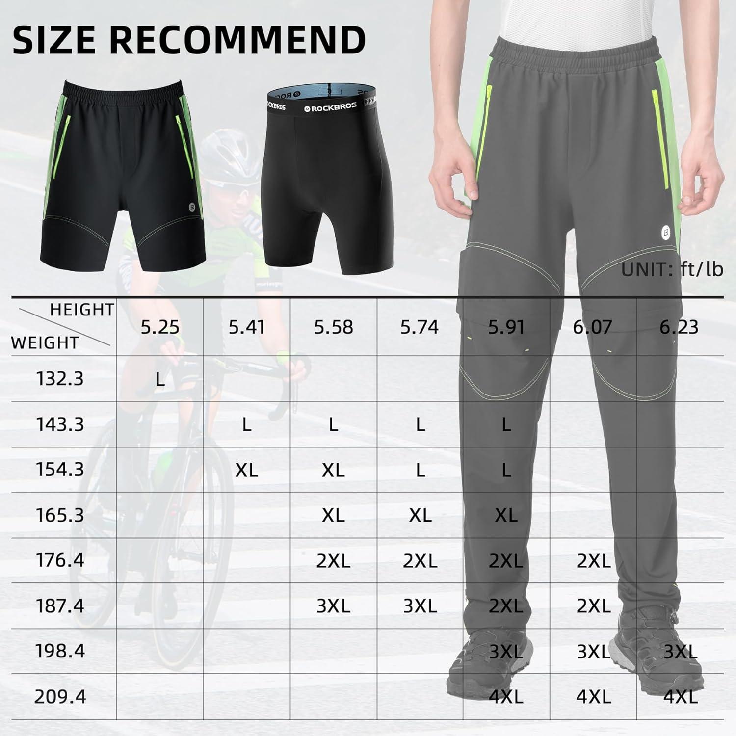 imageROCKBROS Mens Cycling Pants Detachable Shorts 3 in 1 Mountain Bike Hiking Gear Windproof Fleece Lined Running Ski Black