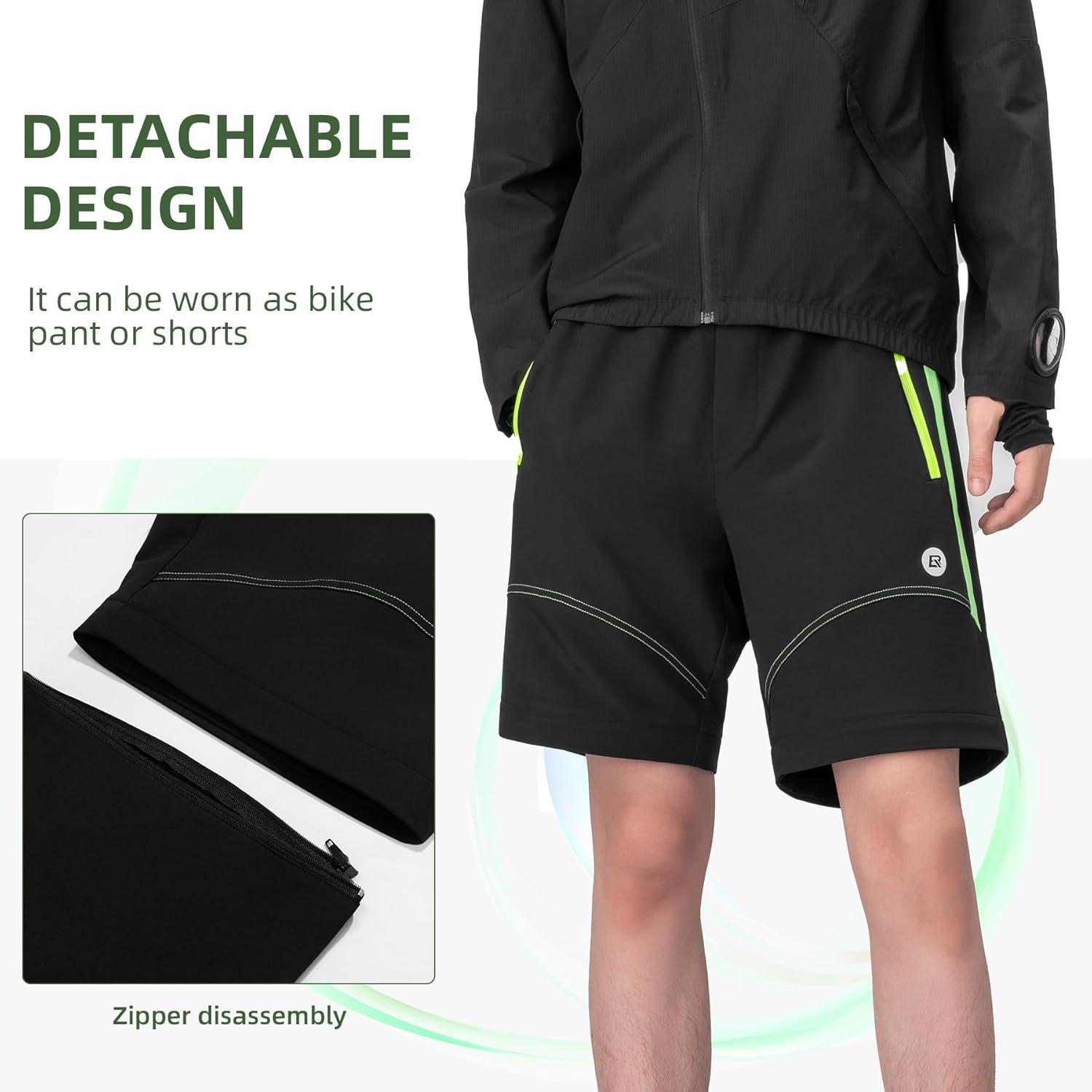 imageROCKBROS Mens Cycling Pants Detachable Shorts 3 in 1 Mountain Bike Hiking Gear Windproof Fleece Lined Running Ski Black