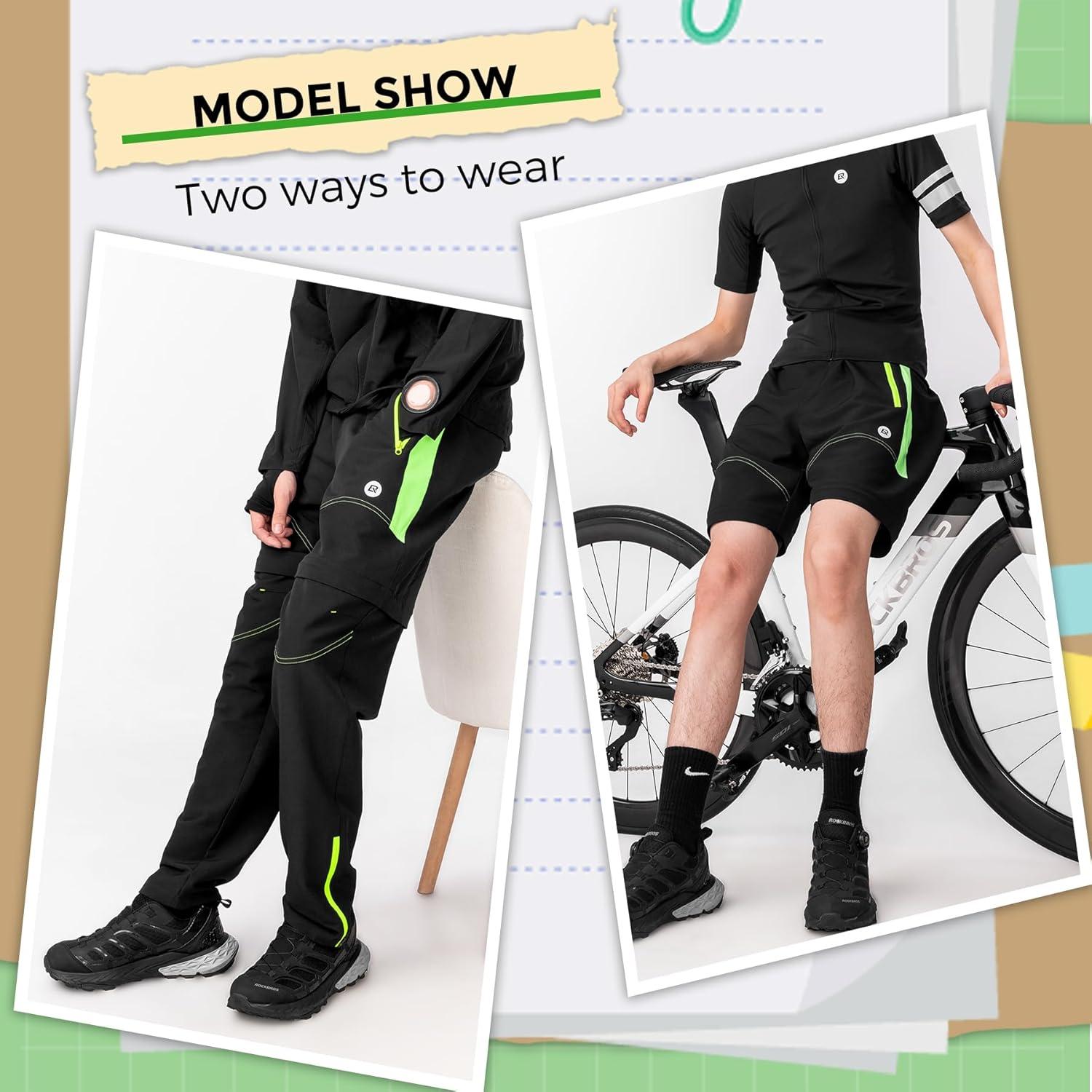 imageROCKBROS Mens Cycling Pants Detachable Shorts 3 in 1 Mountain Bike Hiking Gear Windproof Fleece Lined Running Ski Black