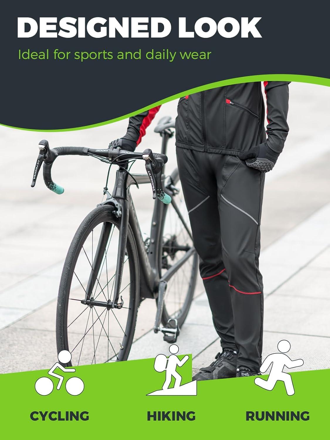 imageROCKBROS Mens Cycling Pants Thermal Mountain Bike Pants with Zippered Pockets Windproof Riding Pants for Men