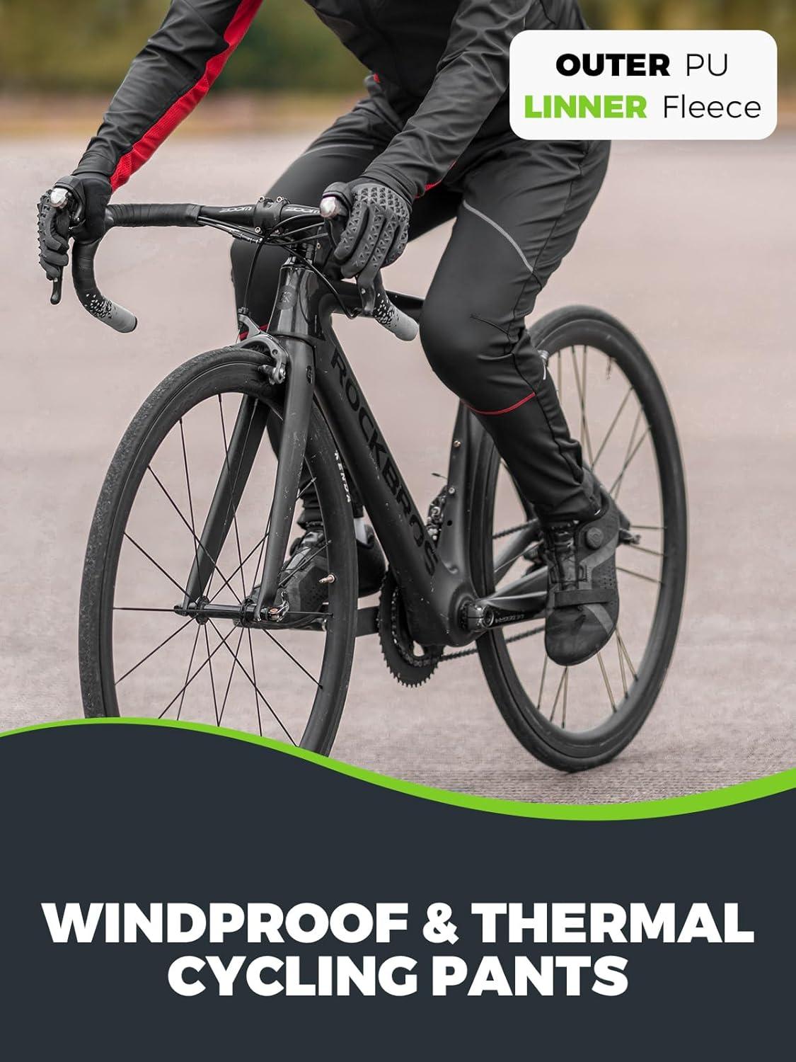 imageROCKBROS Mens Cycling Pants Thermal Mountain Bike Pants with Zippered Pockets Windproof Riding Pants for Men