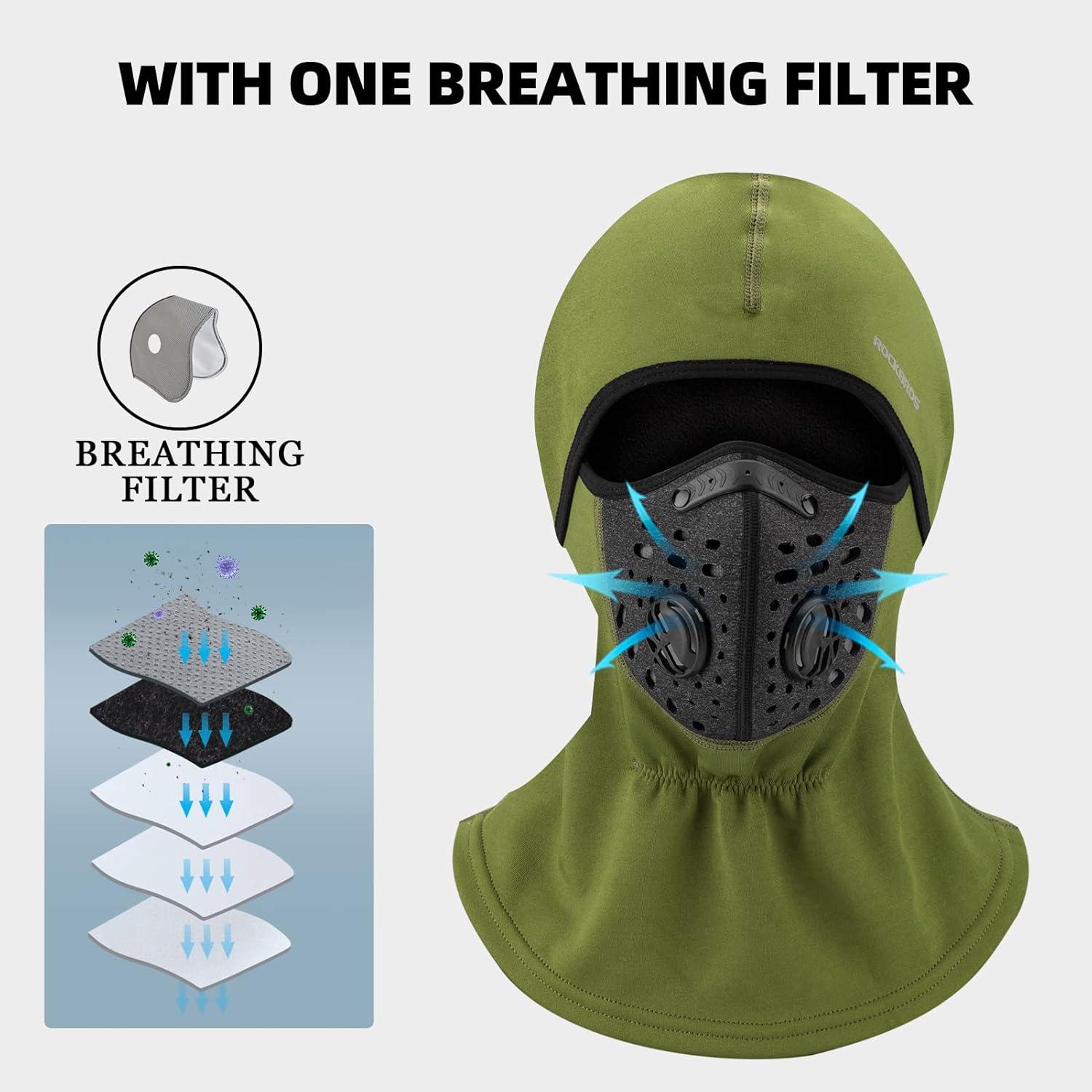 imageROCKBROS Ski Mask Balaclava Winter Mask for Men Baclava Cold Weather ThermalGreen