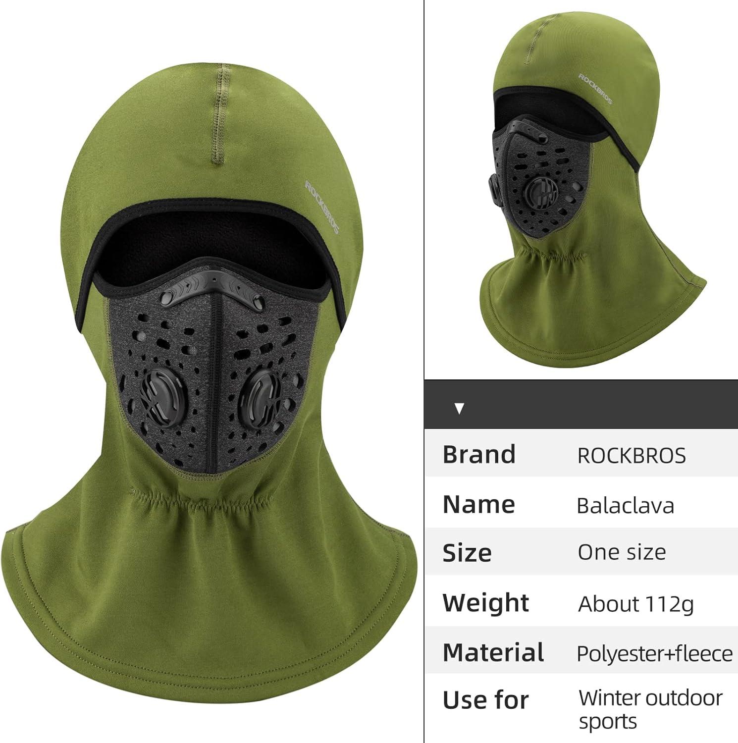 imageROCKBROS Ski Mask Balaclava Winter Mask for Men Baclava Cold Weather ThermalGreen