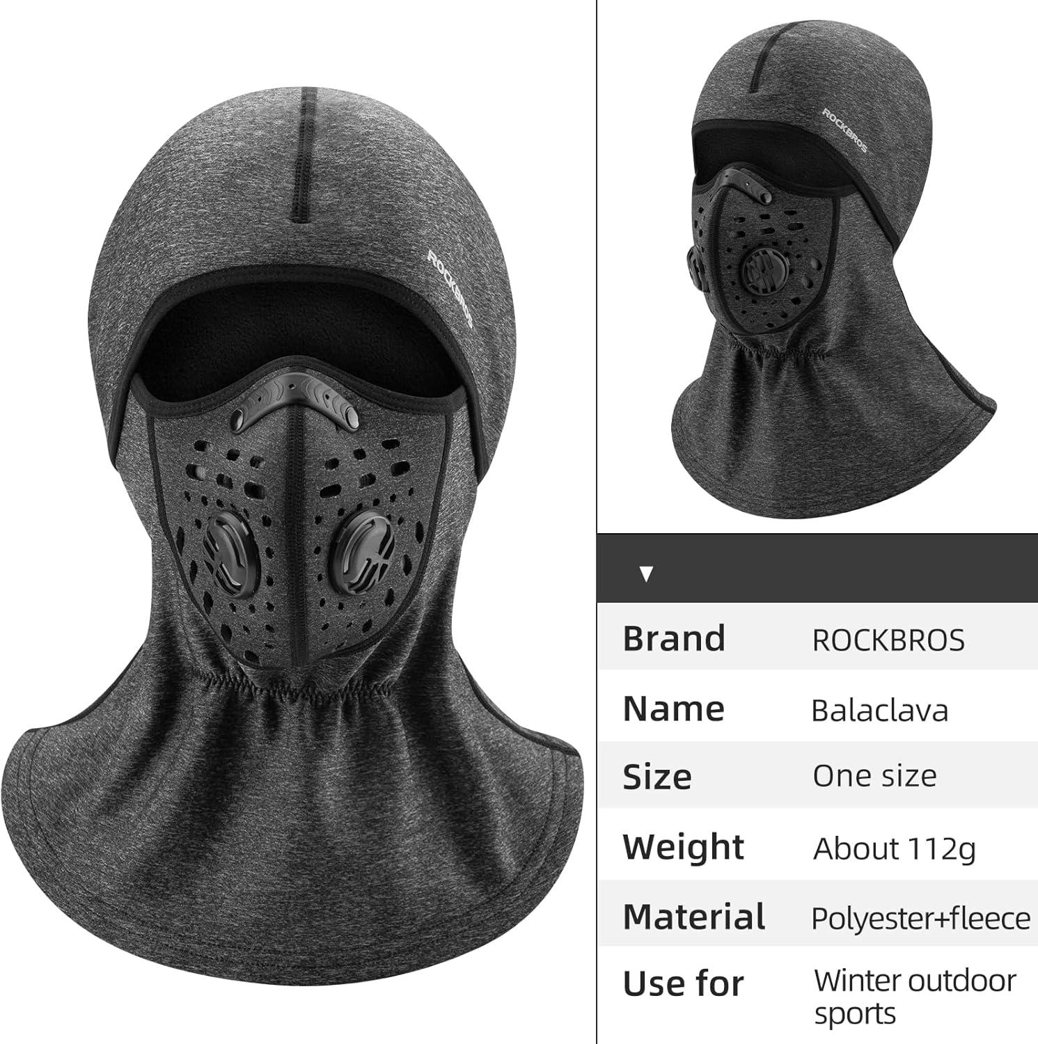 imageROCKBROS Ski Mask Balaclava Winter Mask for Men Baclava Cold Weather ThermalGrey