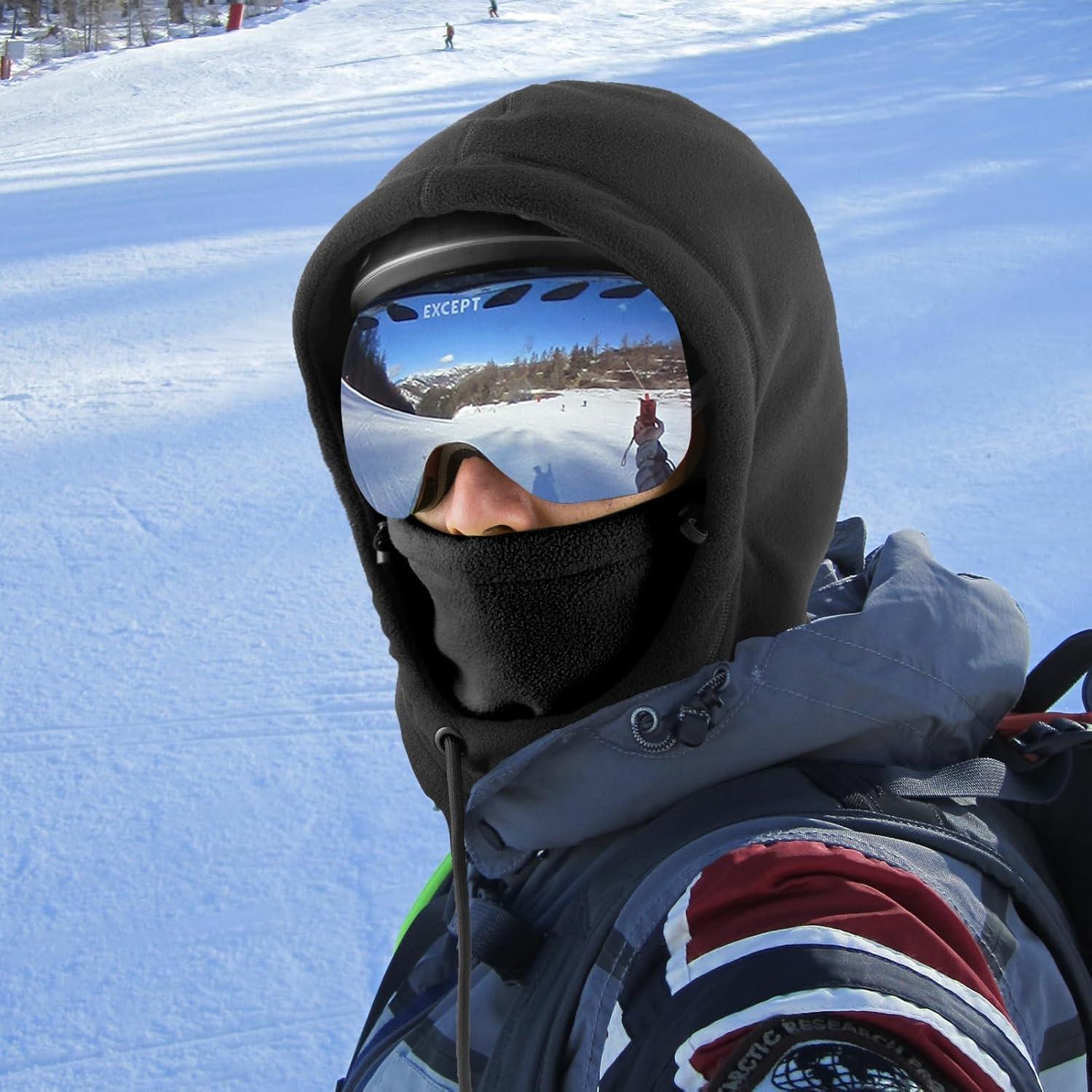 imageROCKBROS Ski Mask Balaclava for Men and Women WindResistant Winter Fleece Warm Hood Face Cover Hat Cap ScarfBlack