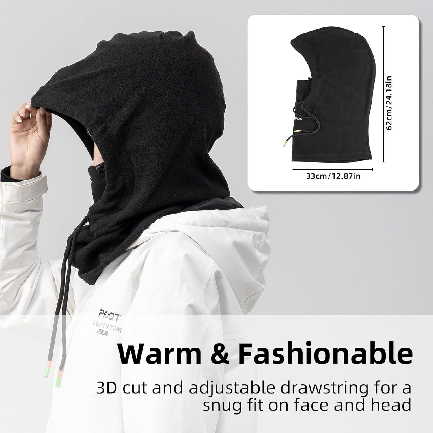 imageROCKBROS Ski Mask Balaclava for Men and Women WindResistant Winter Fleece Warm Hood Face Cover Hat Cap ScarfBlack
