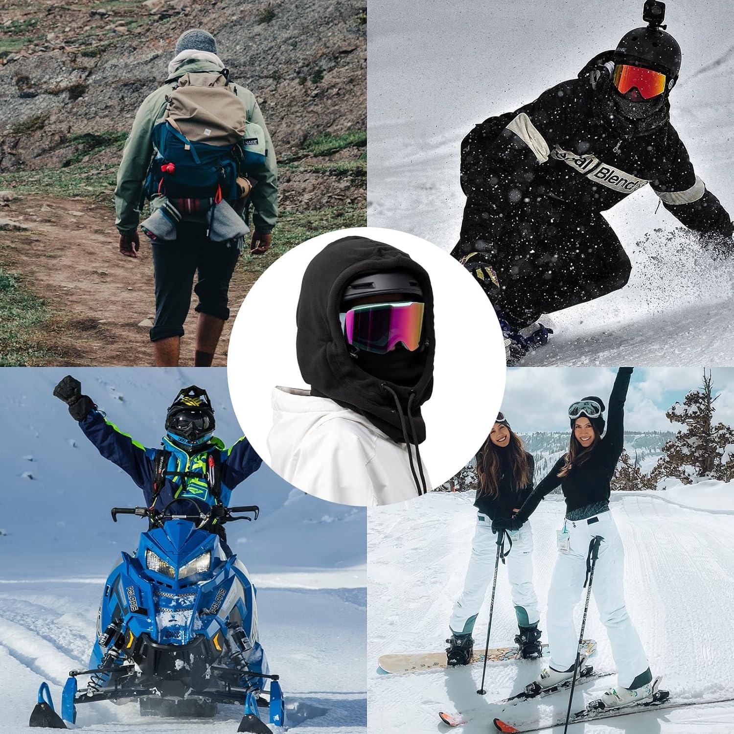 imageROCKBROS Ski Mask Balaclava for Men and Women WindResistant Winter Fleece Warm Hood Face Cover Hat Cap ScarfBlack