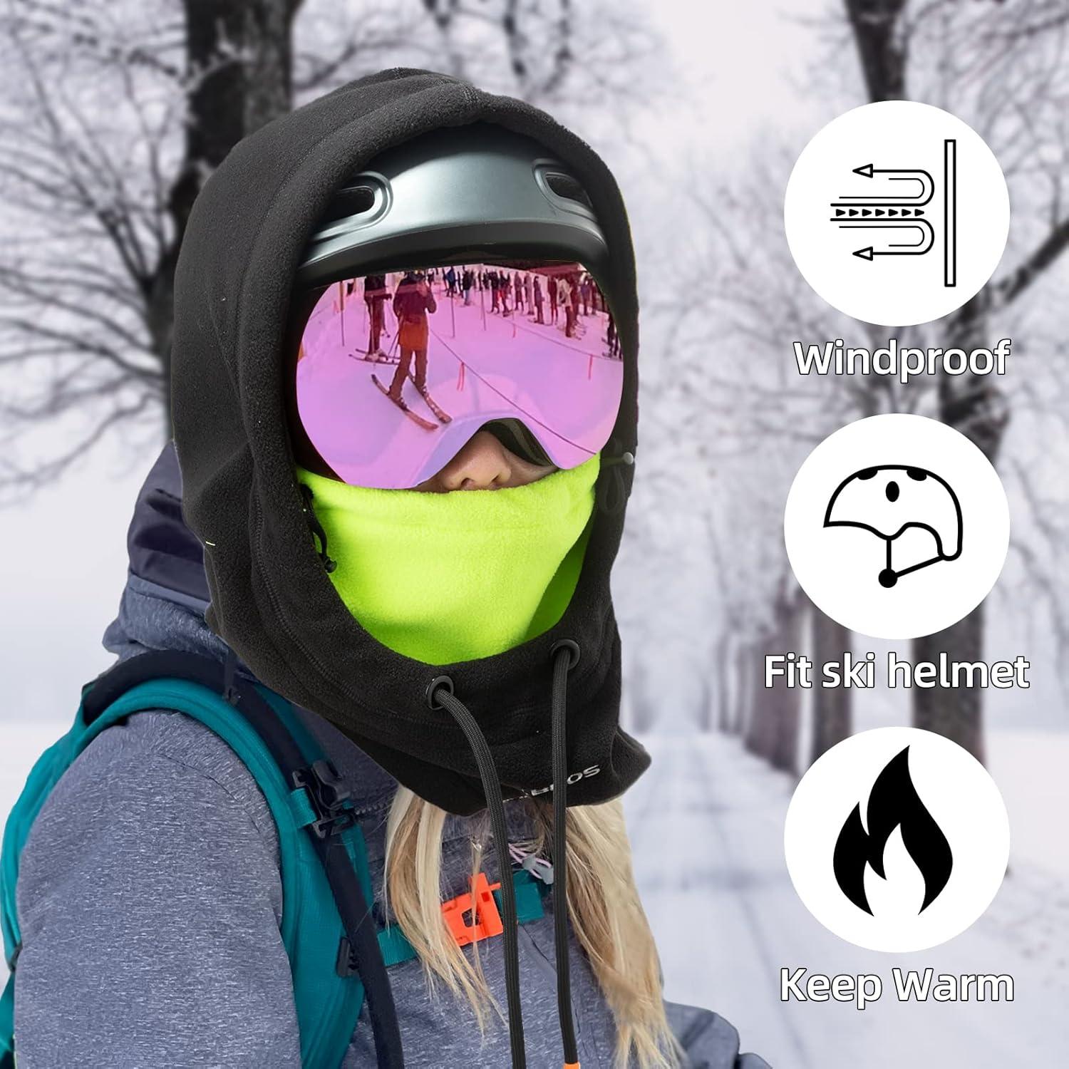 imageROCKBROS Ski Mask Balaclava for Men and Women WindResistant Winter Fleece Warm Hood Face Cover Hat Cap ScarfGreen