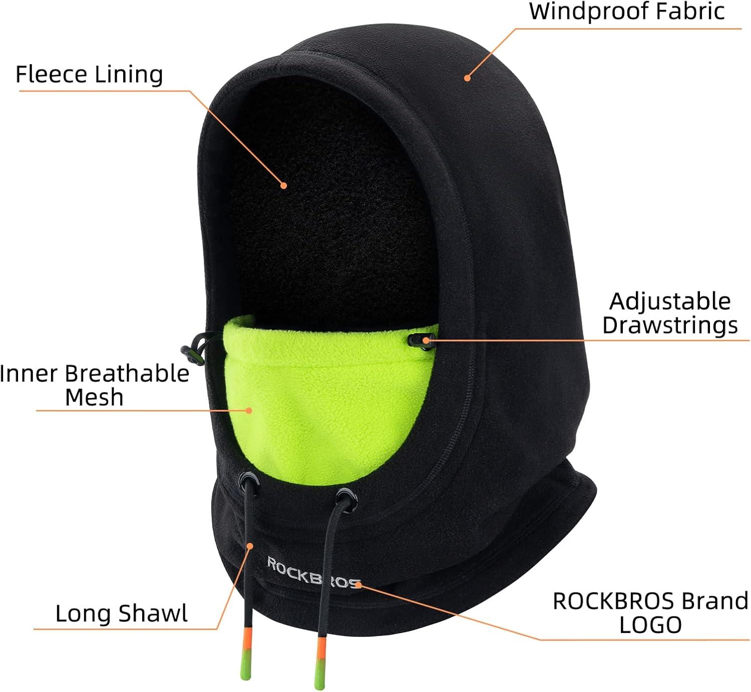 imageROCKBROS Ski Mask Balaclava for Men and Women WindResistant Winter Fleece Warm Hood Face Cover Hat Cap ScarfGreen