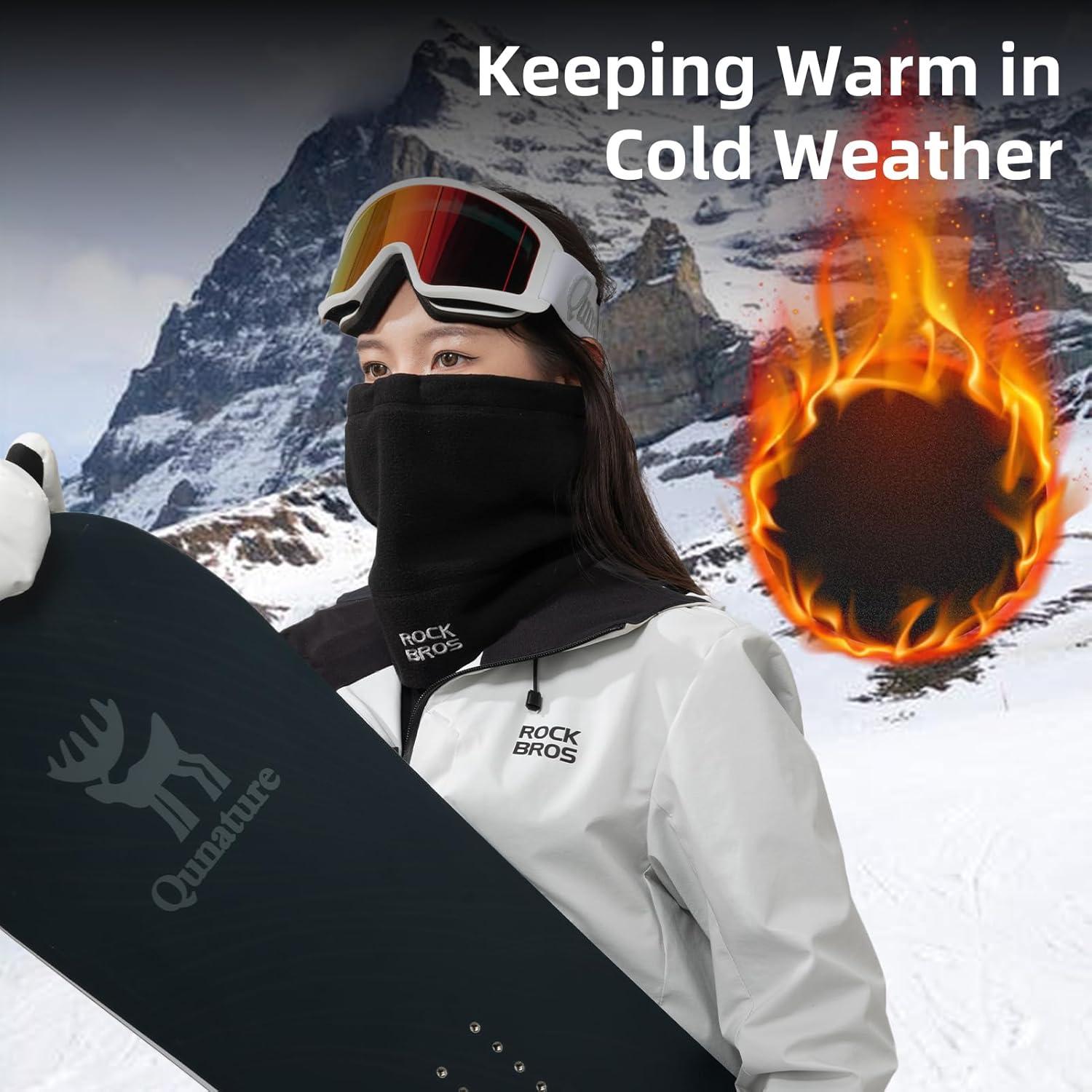 imageROCKBROS Winter Balaclava Ski Mask for Men Cold Weather Face Cover Windproof Fleece Thermal Scarf Mask Breathable for Skiing Cycling Snowboarding