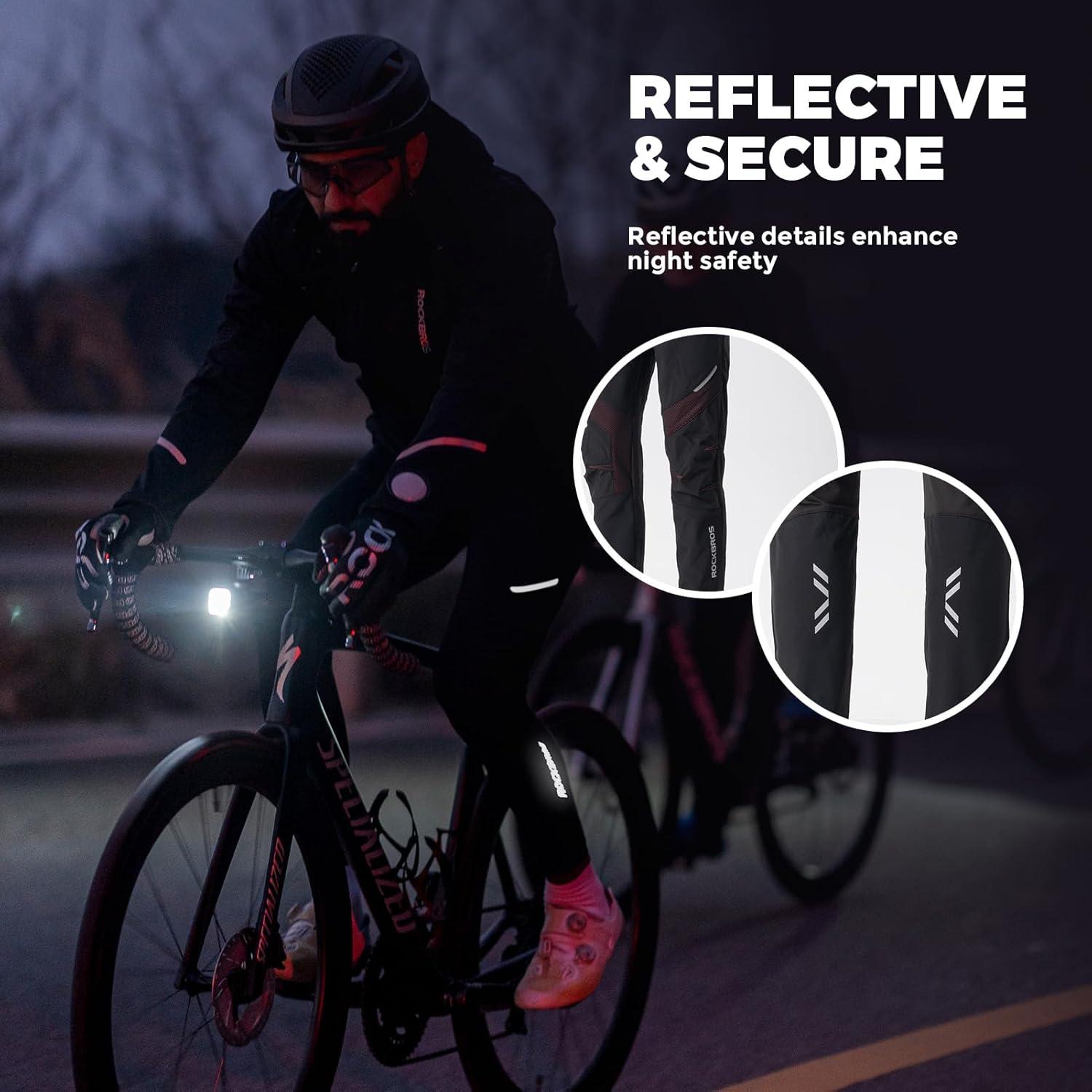 imageROCKBROS Winter Cycling Pants Warm Ergonomics Mens Windproof Thermal Bicycling Pants BlackBlack