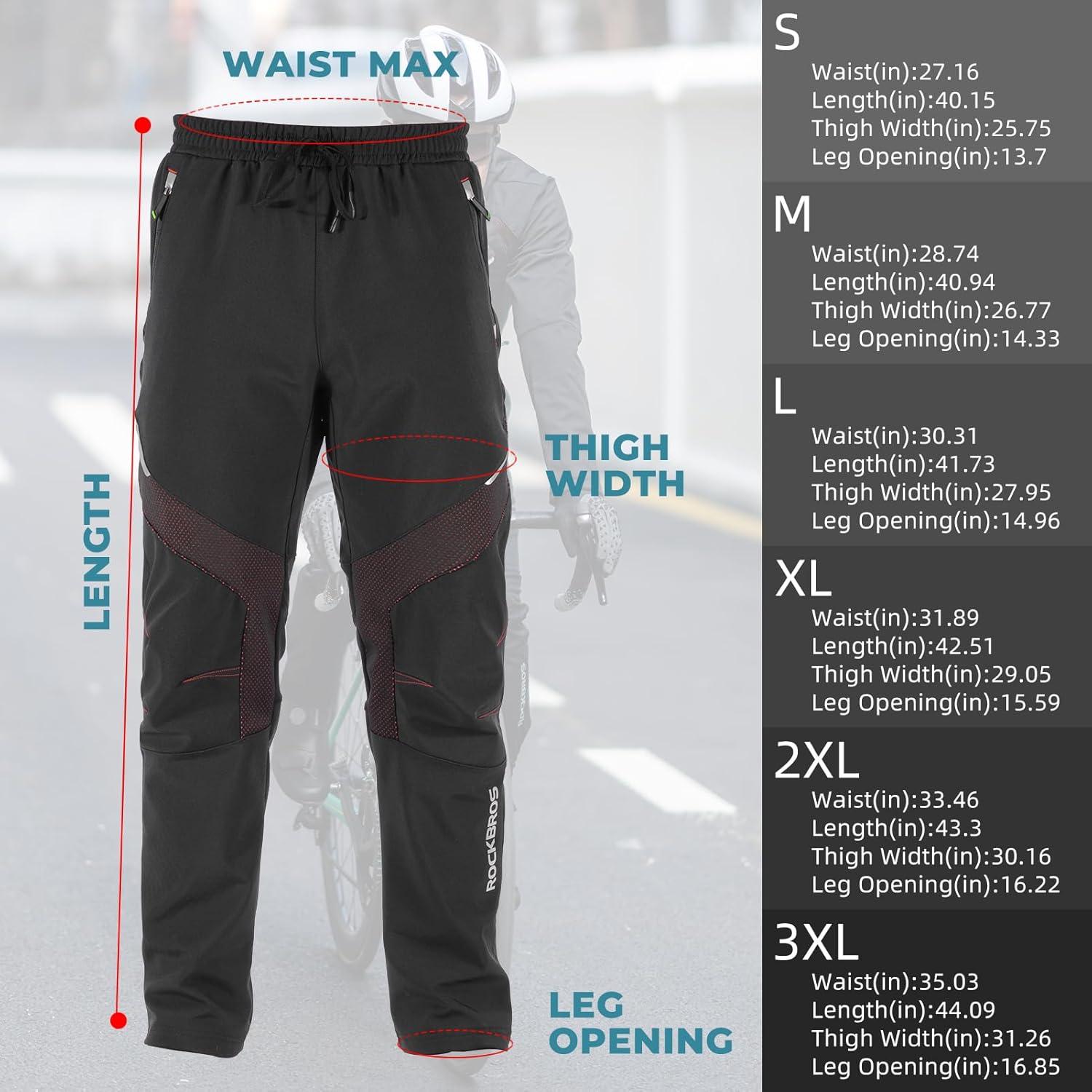 imageROCKBROS Winter Cycling Pants Warm Ergonomics Mens Windproof Thermal Bicycling Pants BlackBlack