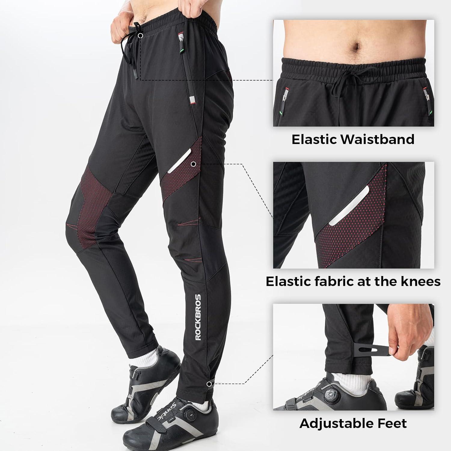 imageROCKBROS Winter Cycling Pants Warm Ergonomics Mens Windproof Thermal Bicycling Pants BlackBlack