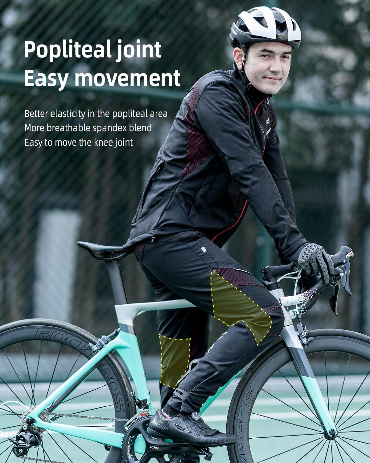 imageROCKBROS Winter Cycling Pants Warm Ergonomics Mens Windproof Thermal Bicycling Pants BlackBlack