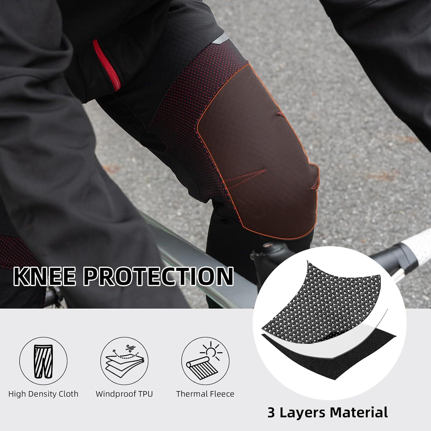 imageROCKBROS Winter Cycling Pants Warm Ergonomics Mens Windproof Thermal Bicycling Pants BlackBlack