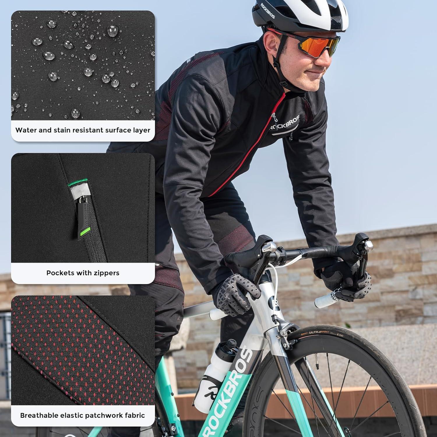imageROCKBROS Winter Cycling Pants Warm Ergonomics Mens Windproof Thermal Bicycling Pants BlackBlack