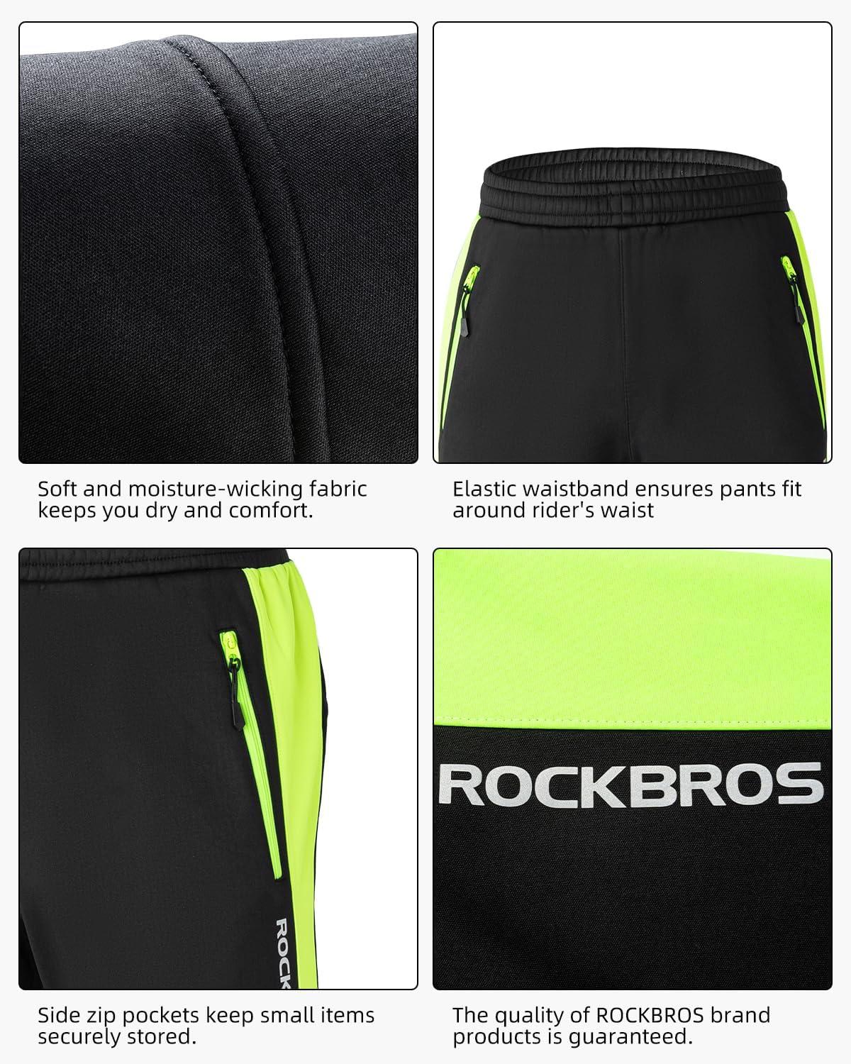 imageROCKBROS Winter Cycling Pants Windproof Warm Bike Pants for Men Cold Weather Cycling Pants Fleece Lined Outdoor Hiking PantsBlack
