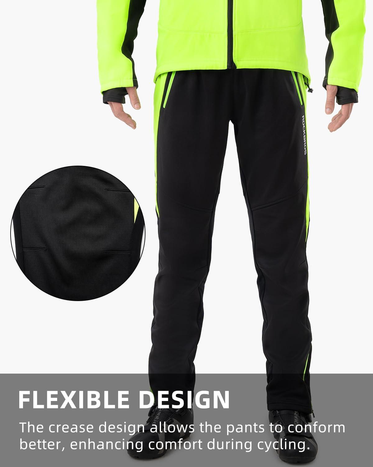 imageROCKBROS Winter Cycling Pants Windproof Warm Bike Pants for Men Cold Weather Cycling Pants Fleece Lined Outdoor Hiking PantsBlack