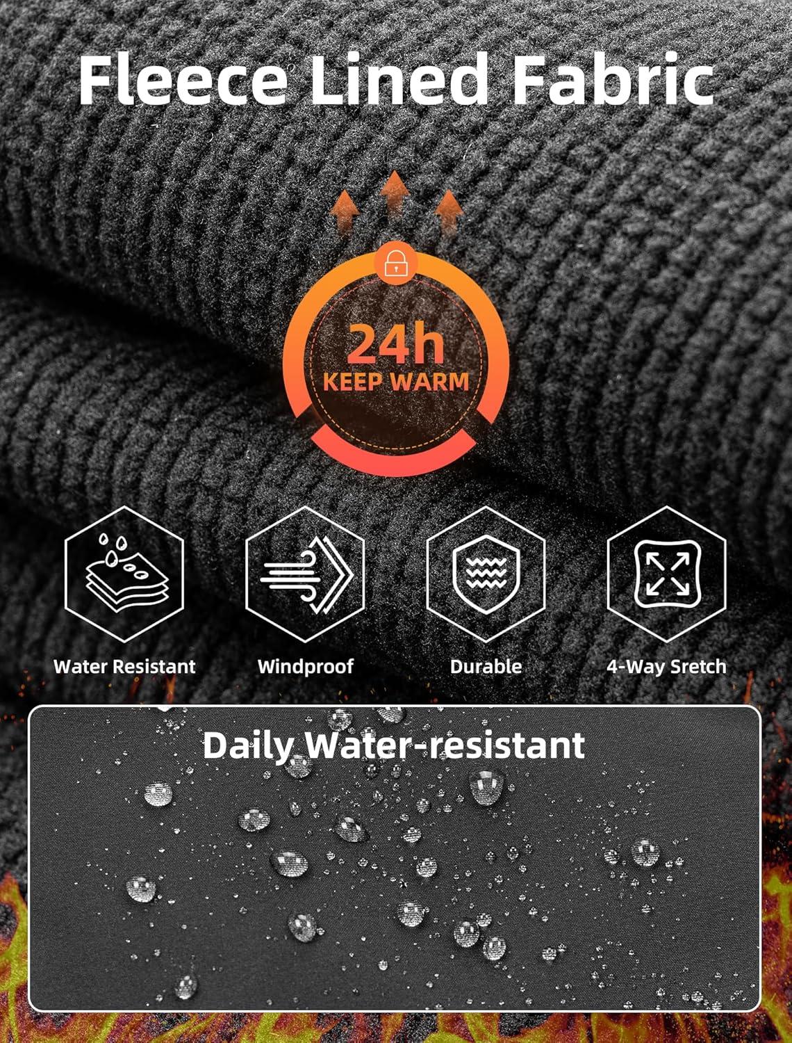imageROCKBROS Winter Cycling Pants for Men Thermal Fleece Lined Mountain Bike Pants Universal Fit Cycling Pants for Cold WeatherBlack